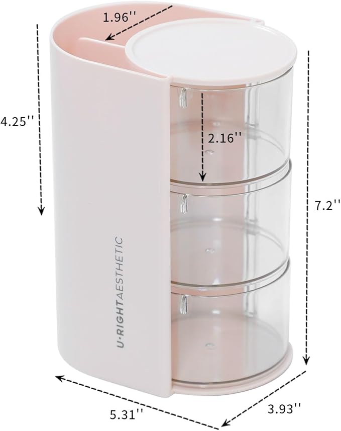 FABROK 3-Layer Clear Hair Accessories Organizer with Hair Brushes Holder, Rotatable Small Jewelry Box for Hair Clip Earring Necklaces, Desktop Organizer Case for Cotton Swab, Hair Accessories(Pink)