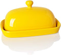 Sweejar Ceramic Butter Dish with Lid for Countertop,Porcelain Butter Keeper with Knob Handle,Butter Container for East/West Coast Butter, 7 inches (Yellow)