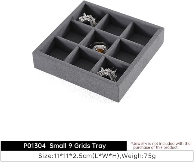 Dark Blue Jewelry Display Tray Ring Necklace Earring Bangle Organizer Multifunctional Storage Case for Jewelry Showcase (Small 9 Grids Tray)