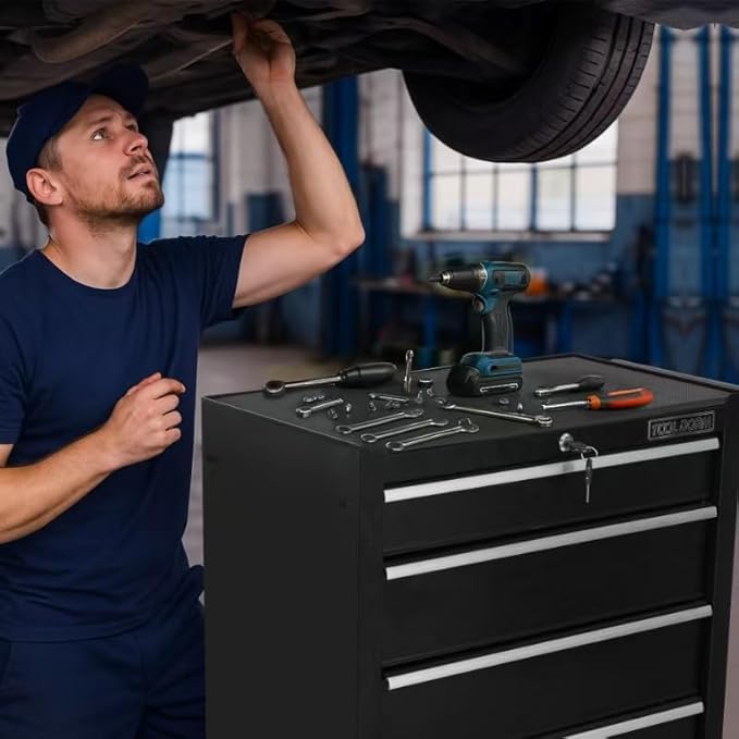5-Drawer Rolling Tool Chest with Lock & Key, Tool Storage Cabinet with Wheels,35"x 24.2"x 13.2" Tool Organizer Box for Garage, Warehouse & Repair Shop