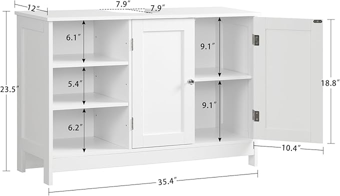 TEENFON 35.4" Pedestal Sink Storage Cabinet with 2 Doors and Adjustable Shelves, Bathroom Sink Cabinet, Under Sink Storage with U-Shape Cut-Out, White