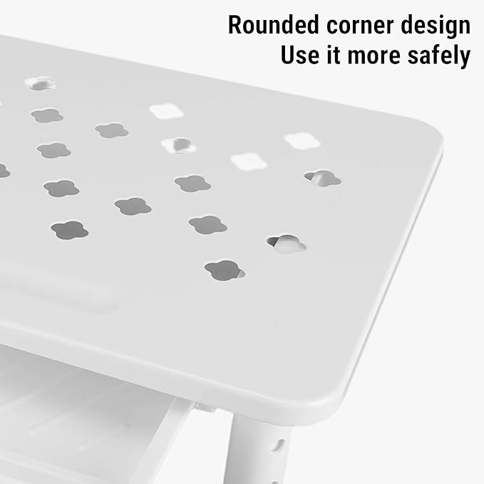 Desk Computer Riser, Monitor Stand Riser with Drawer, 3 Height Adjustable, Metal Laptop Stand, Computer Storage Shelf for PC, Desktop, Laptop, Printer, 20KG Bearing (White)