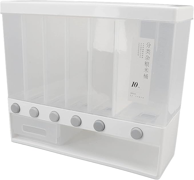 Acouto Wall Mounted Cereal Dispenser 10L Rice Dispenser Wall Mounted 6 Grid Cereal Pressed Sealed Dry Food Storage Container Home Kitchen Dry Food Storage