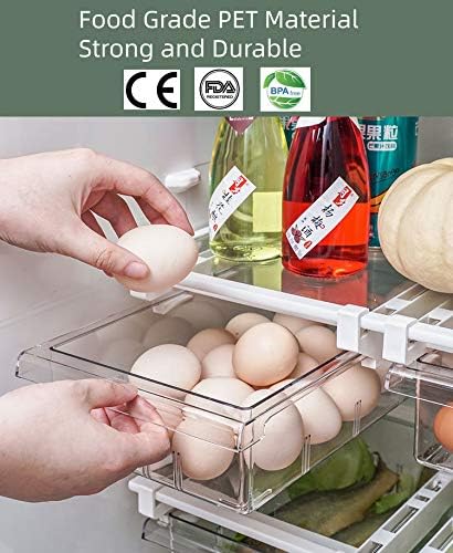 YekouMax Fridge Drawer Organizer, Refrigerator Organizer Bins, Pull Out with Handle, Shelf Holder Storage Box, Clear Container for Food, Drinks, Fit for Fridge Shelf Under 0.6" (1 Pack Medium)