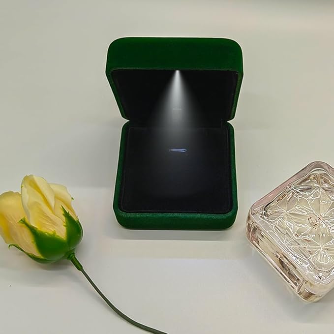 GBYAN Pendant Necklace Box with LED Light, Necklace Gift Box Velvet Jewelry Display Case for Proposal Engagement Wedding and Birthday,Emerald Green