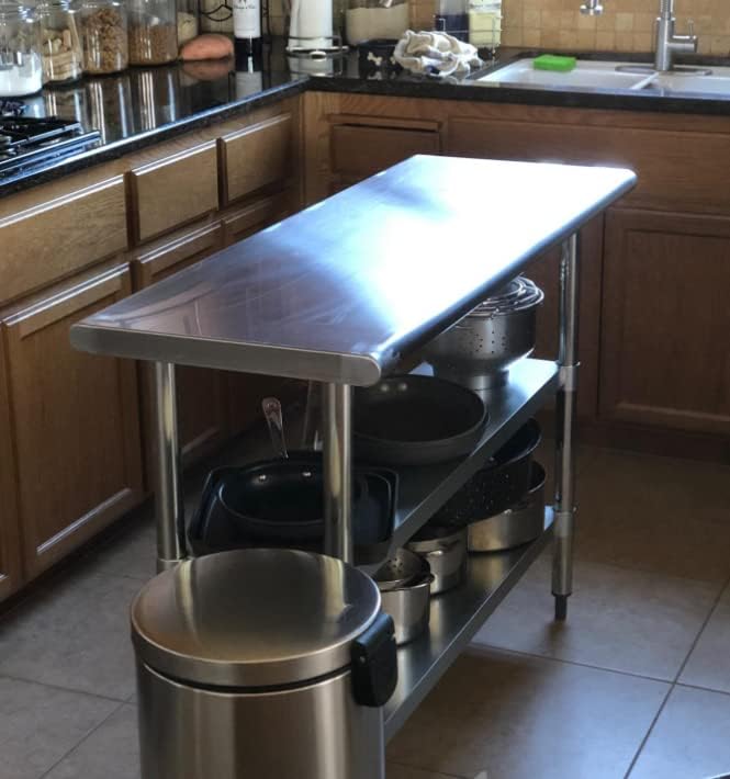 AmGood Stainless Steel Work Table with 2 Shelves and Casters | Metal Utility Table On Wheels (Stainless Steel, 84" Long x 30" Deep)