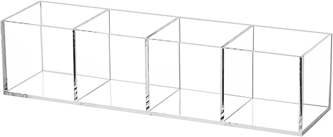 dedoot Acrylic Drawer Organizer 4-Section Clear Plastic Makeup Organizer Storage Container Acrylic Cube for Vanity Makeup Brush, Beauty Accessories-10x2.5x2.3 Inch