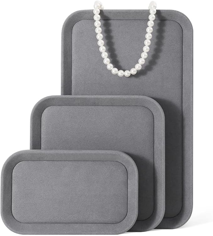 Jewelry Display,Yinbeini Microfiber Valet Tray,Luxury Jewelry Drawer Organizer,Premium Flat Tray,Grey Jewelry Tray