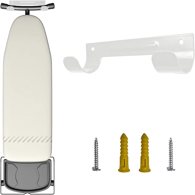 Ironing Board Hanger Wall Mount Ironing Board Holder Organizer Wall Rack for Laundry Rooms Space-Saving Storage Rack Hanging Shelf Hanger with Screws (White)