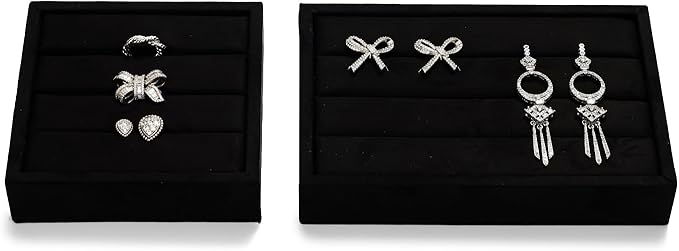 Black Velvet 3-Slots Jewelry Ring Display Tray Showcase Small Jewelry Display Organizer Tray for Rings(S)