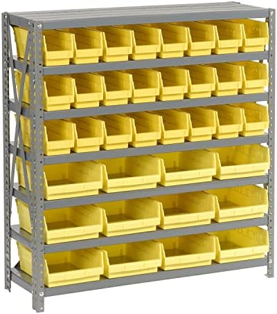 Global Industrial 7 Shelf Steel Shelving with (36) 4" H Plastic Shelf Bins, Gray Frame & Yellow Bins, 36" W x 12" D x 39" H, Industrial or Commercial Storage, Assembly Required