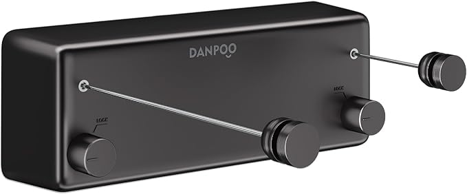 Danpoo Retractable Clothesline Outdoor Heavy Duty, 2x13.8ft Stainless Steel Double Clothes Line for Outdoors - for Patio/Backyard/RV Wall Mounting(Black)