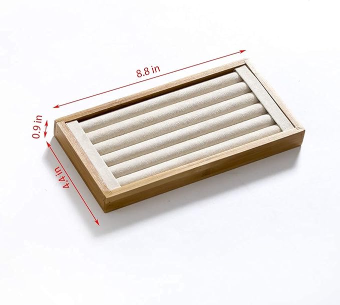 Coward Bamboo Ring Display Holder Jewelry Storage Tray Organizer Ring Stand For Home Desk or Shop Store Selling Show(beige)