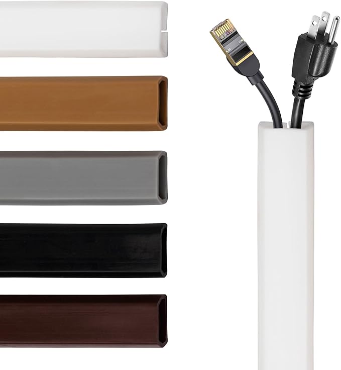 Rubber Bond TV Cord Hider Cable Protector - Strong Self Adhesive Wall Cord Cover Cable Hider - Low Profile Cable Management Wall Cord Concealer Cable Raceway (White, 6 Feet)