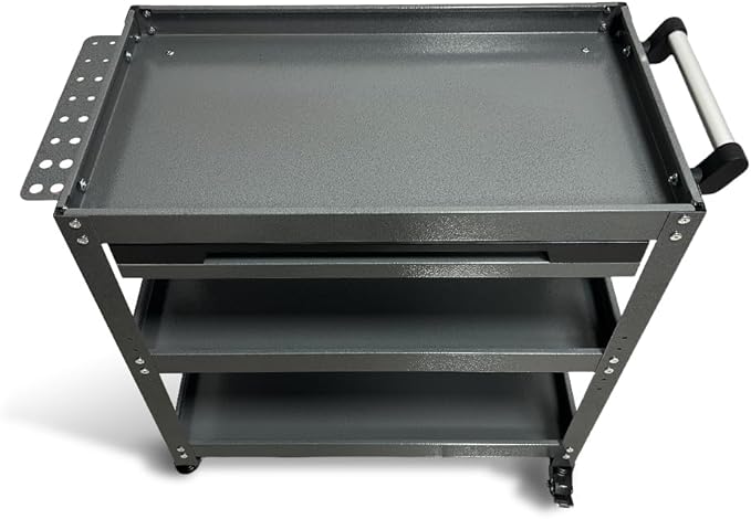 Metal 3 Tier Rolling Tool Cart with Drawer, Steel Utility Cart on Wheels, for Warehouse Garage Workshop