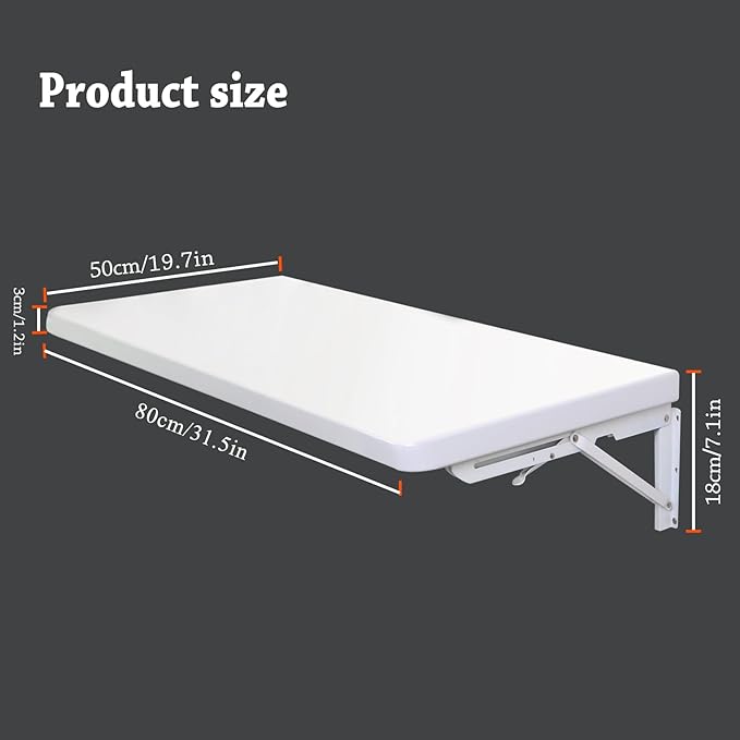 CYGJSYEASpace-Saving Wall-Mounted Fold-Down Laundry Room Table, Multipurpose Kitchen, Home Bar, & Workshop Counter, Durable Aluminum Surface, Waterproof & Low-Maintenance (80x50cm/31.5"×19.7")