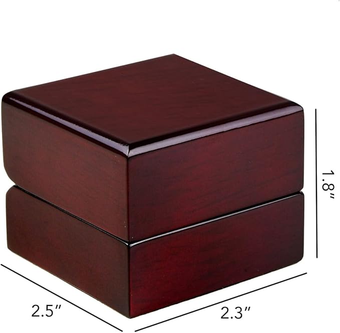 Allure - 2 Pack, Luxury Ring Box With LED Light, Authentic Mahogany Wood With Black Leatherette Insert, Square Elegant Diamond Ring Case For Unique Proposal Or Wedding, Small Jewelry Display Gift Box.