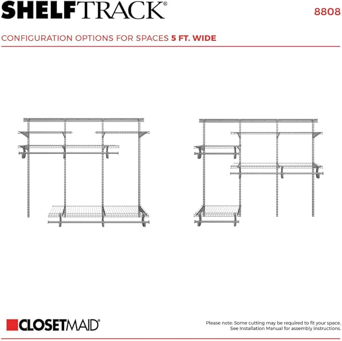 ClosetMaid ShelfTrack Wire Closet Organizer System, Adjustable from 4 to 6 Ft., With Shelves, Clothes Rods, Hardware, Durable Steel, Satin Chrome