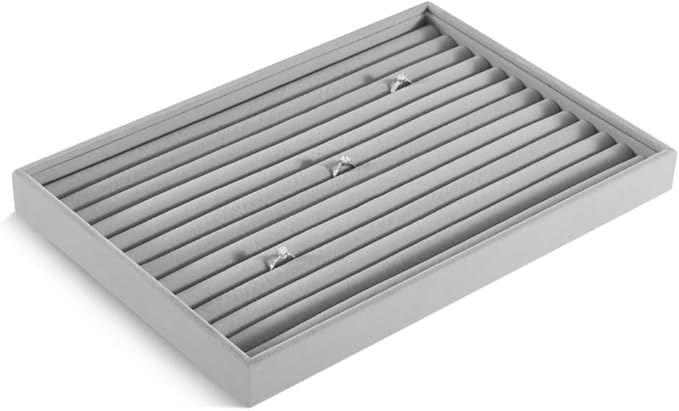 Velvet Ring Display Tray, Stackable Muilt Slot Rings Ear Stud Storage Tray, Drawer Insert Jewelry Accessories Organizers Plate (Gray)