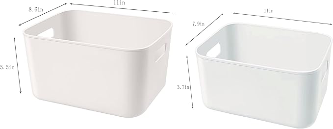 Set Of 6 Plastic Storage Bins,Versatile Kitchen Pantry Organization and Storage,for Plastic Storage Container Under Bed,Under Sink Bathroom Organizer (White, 4 L+2 M)