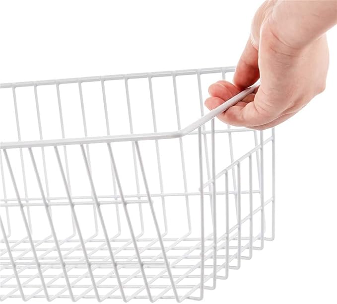 Wire Storage Basket Freezer Organizer Bins Food Storage Metal Baskets with Handles Pantry Organizer for Kitchen Freezer Cabinets Closet Bedroom Bathroom,Set of 4,White