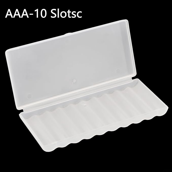 AAA Battery Storage Case Holder Box Battery Plastic Case 10 Slots AA AAA Storage Organizer PP Material Secure Closure Portable Compact Battery Holder Box(AAA-10 Slots)