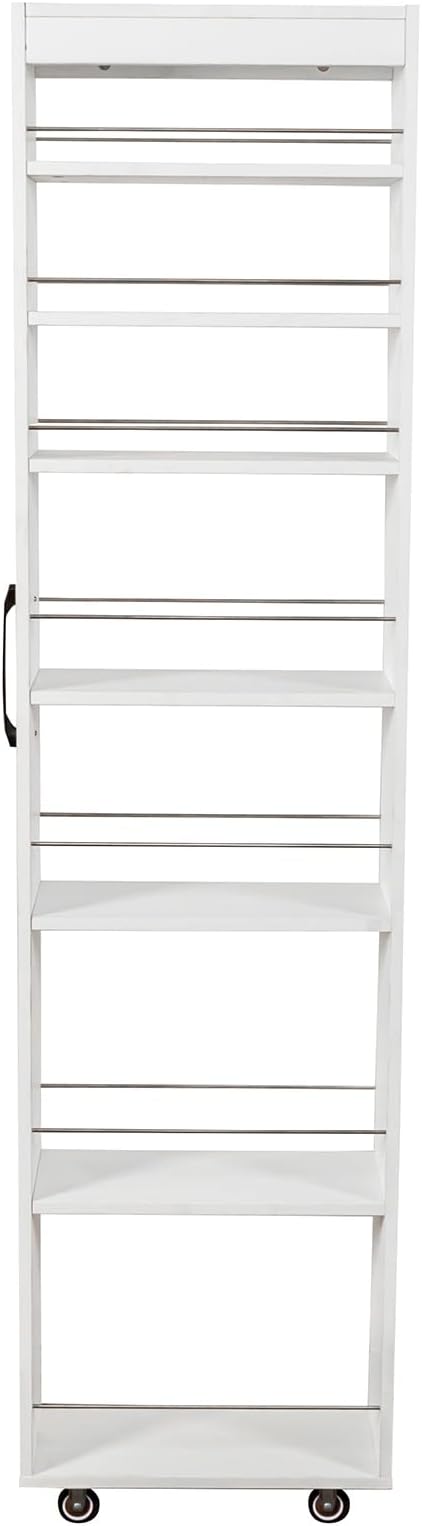 JOYSOURCE Slim Pull-Out Kitchen Cart with 7 Tiers, Narrow Rolling Storage Cabinet for Next to Fridge, Tall 7-Tier Organizer Rack with Black Handles & Wheels White