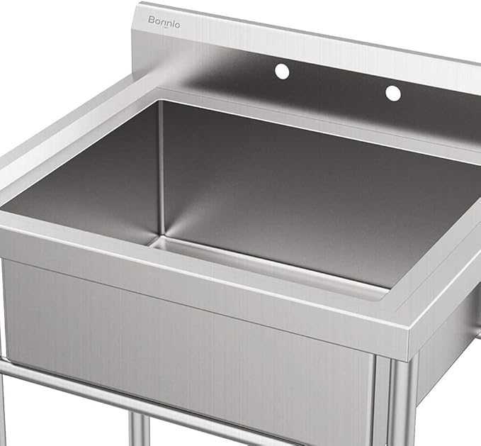 VINGLI Upgraded 28" Free Standing 304 Stainless Steel Utility Sinks for Laundry Room with Backsplash, Industrial Garage Sink Commercial Sink for Restaurant, Workshop – 28" W x 24" D x 40.2" H