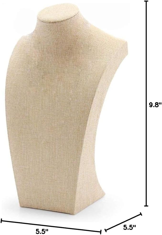 Necklace Display Bust, 9.8" high Beige Linen Jewelry Holder for Necklaces & Bracelets, Figure Display Stand for Jewelry Shop & Personal Makeup (25cm*14cm)