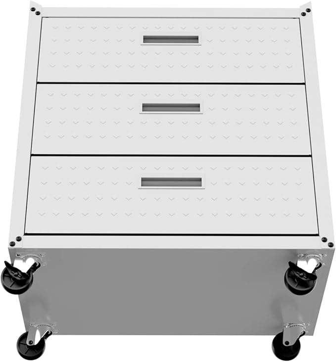 Manhattan Comfort Fortress 31.5-Inch Rolling Garage Tool Chest, 3-Drawer Lockable Mobile Storage Cabinet, Diamond-Textured Steel Utility Organizer with Wheels for Basement, Workshop in White