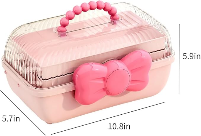 Cute Hair Accessories Organizer 3-Layers Kids Jewelry Storage Box Plastic Hair Accessories holder for Girls (Pink, 10.8 x 5.7 x 5.9 Inch)