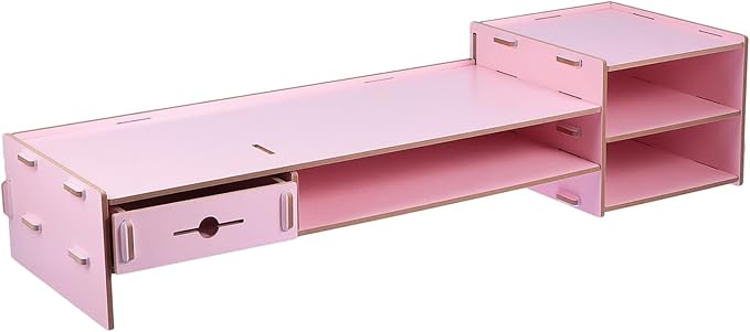 Pink Computer Monitor Stand Riser with Drawer Desktop Organizer Storage Box Office Desk Storage for Home School Space-saving Monitor Riser Stand
