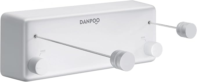 Danpoo Retractable Clothesline, 2x13.8ft Stainless Steel Clothes Line for Indoors/Outdoors, Wall-Mounted Laundry Drying with Auto-Lock, Heavy Duty(White)