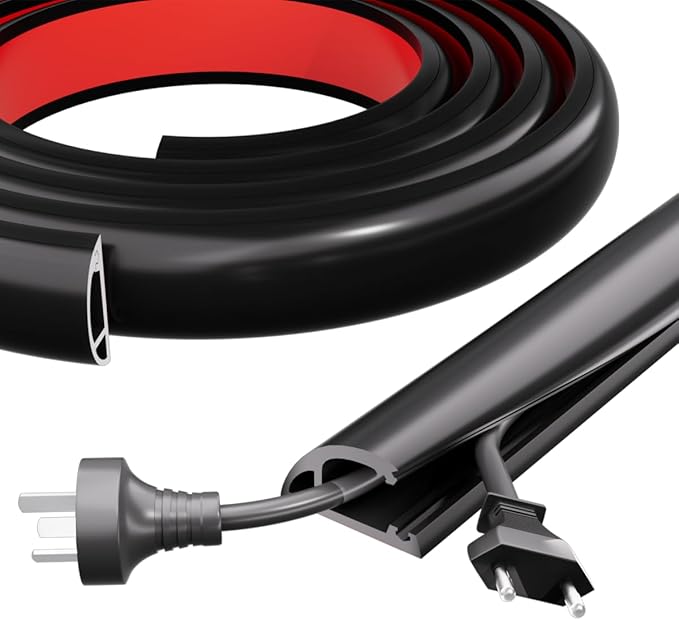 6FT Side-Open Extension Cord Covers for Wires on Floor,Silicone Power Cable Protector Cord Hider Management Strip,Hide Electric Wire on Carpet,Chord Runner Protective Safety Wiremold,Black