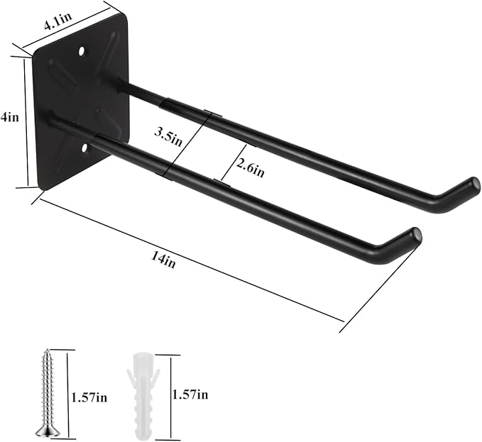 Steel Garage Storage Hooks Wall Tool Organizer, 14 Inch Garage Hook Heavy Duty Utility Storage Hangers Black for Ladders, Chairs, Garden Tools, Set of 4
