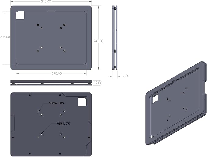 TABcare Anti-Theft Acrylic VESA Enclosure for Apple iPad Pro 13" 2024 M4 2025 M5 with Free Wall Mount Kit & 90-Degree Angle USB C Cable (Black)