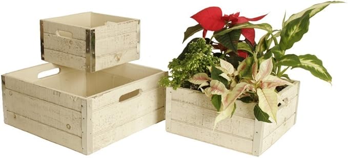 wald imports - Set of 3 Distressed White-Washed Wooden Crates for Storage - Decorative Wooden Crate Set for Home Decoration & Display - Vintage Storage for Household Goods