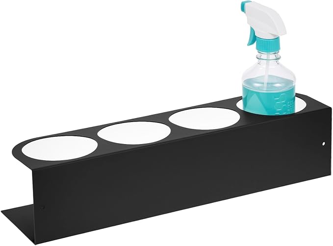 QWORK 4-Spray Bottle Holder Organizer, Wall Mount Aerosol Can Storage Rack for Garage & Workspace, Powder Coated Steel, Black,