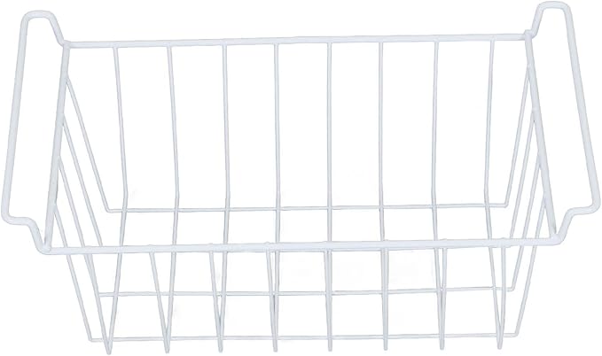 2PCS Freezer Organizer Bins, Steel Wire Freezer Basket with Handles Multifunctional Organizer Bin Stackable Metal Wire Baskets for Cabinet, Pantry, Closet (White)