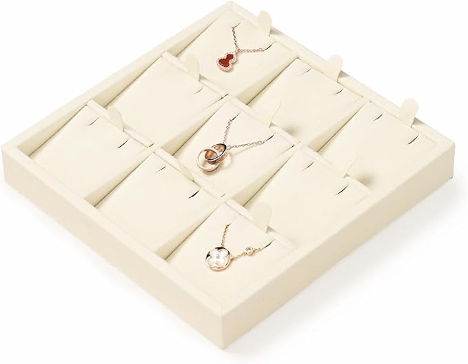 Oirlv Microfiber 9 Slots Jewelry Pendant Display Tray Jewelry Necklace Organizer Display Tray(Beige)