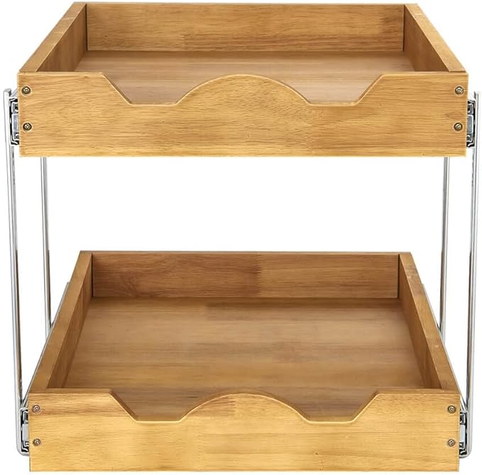 DINDON 2 Tier Pull Out Cabinet Organizer (20" W x 18" D) Double Tier Slide Out Wood Drawer Under Cabinet Storage And Organization…