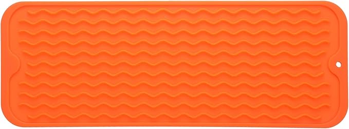 Silicone Dish Drying Mat for Multiple Usage,Easy clean,Eco-friendly,Heat-resistant Silicone Mat for Kitchen Counter,Sink,Bar,Bottle,or Cup Orange M 17 inches x 6 inches