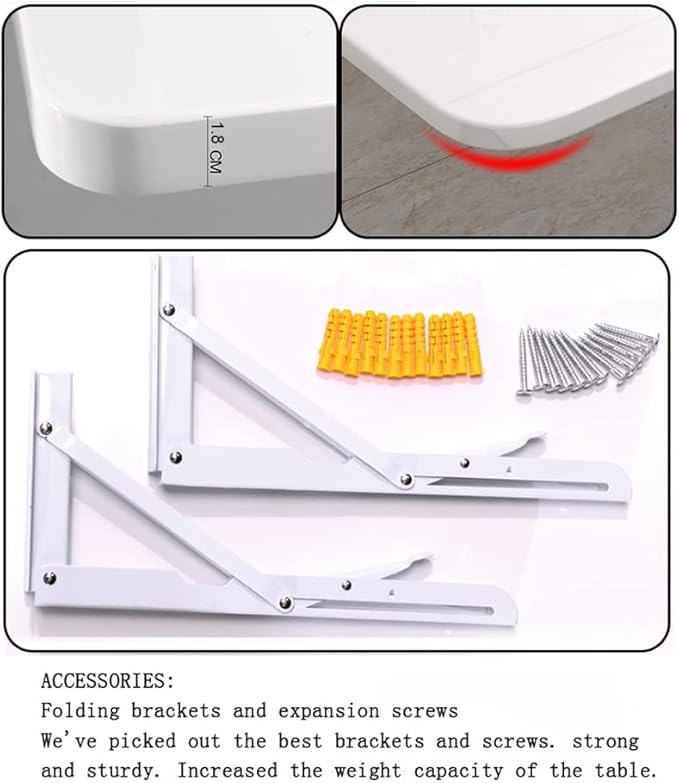 Wall Mounted Folding Table,White Floating Desk for Small Spaces,Stainless Steel Bracket Laundry Folding Table,Wall Folding Desk,Home Bars and Dining Establishments70x40cm /27.5" x 15.7"