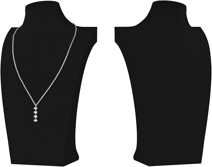 Necklace Bust Display Stand, Necklace Holder, Pendant Chain Necklace Organizer for Women (Black Velvet, L 2PCS)