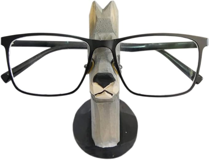 Red Dollar Handmade Wood Carved Animal Eyeglass Holder, Cute Sunglasses Display Stand, Nightstand Home Office Desk Decor, Christmas Holiday New Year Business Gift for Men Women Adults (Wolf)