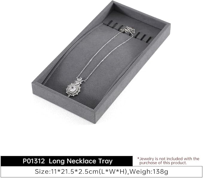 Dark Blue Jewelry Display Tray Ring Necklace Earring Bangle Organizer Multifunctional Storage Case for Jewelry Showcase (Long Necklace Tray)