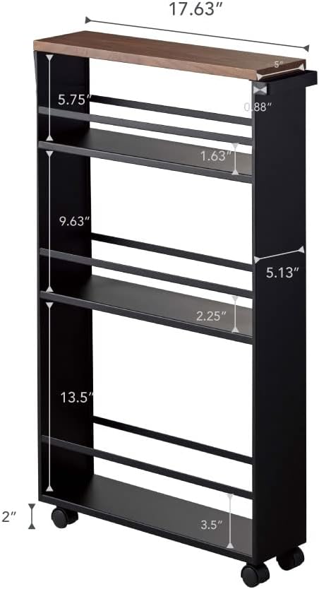 YAMAZAKI home Tower Rolling Slim Storage Cart With Handle Black