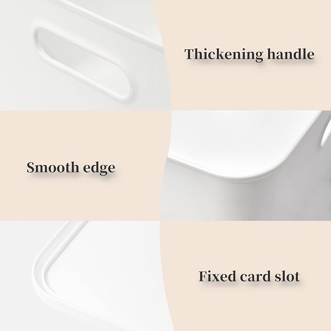 Plastic Storage Baskets Bins Boxes With Lids,Organizing Container White Storage Organizer Bins For Shelves Drawers Desktop Playroom Classroom Office,4-Pack