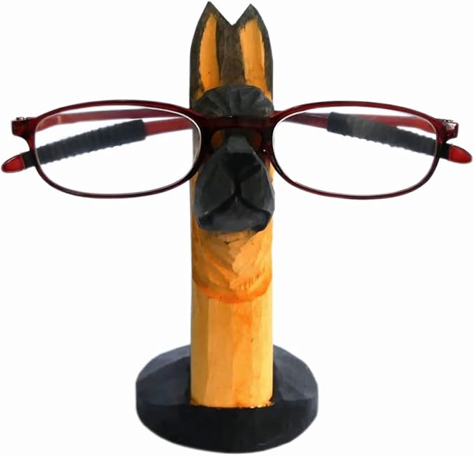 Red Dollar Handmade Wood Carved Animal Eyeglass Holder, Cute Sunglasses Display Stand, Nightstand Home Office Desk Decor, Christmas Holiday New Year Business Gift for Men Women Adults