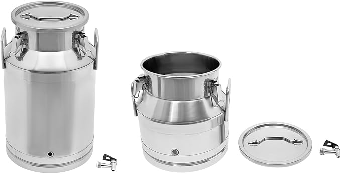 12~60L Heavy-duty 201 Stainless Steel Milk Can with Drip-free Spigot, Water Beverage Drink Dispenser Milk Pail Bucket for Milk Wine Oil (40L)